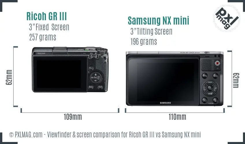 Ricoh GR III vs Samsung NX mini Screen and Viewfinder comparison