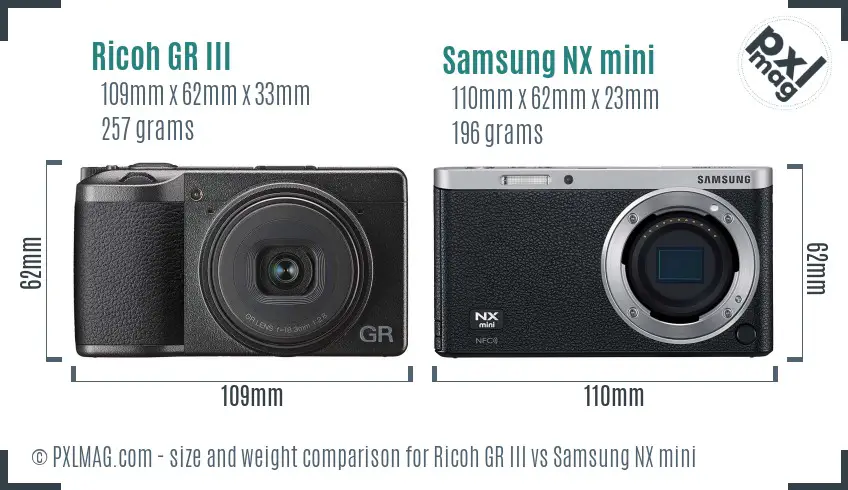 Ricoh GR III vs Samsung NX mini size comparison
