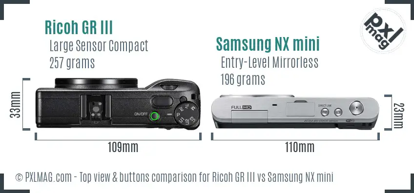 Ricoh GR III vs Samsung NX mini top view buttons comparison