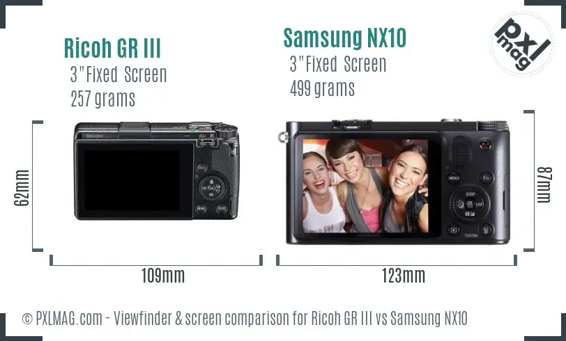 Ricoh GR III vs Samsung NX10 Screen and Viewfinder comparison