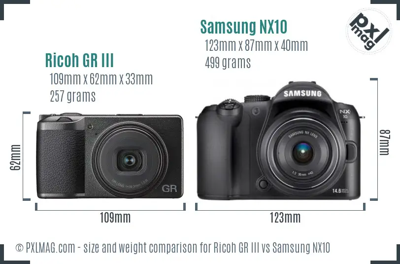 Ricoh GR III vs Samsung NX10 size comparison