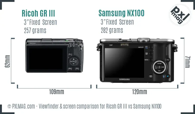 Ricoh GR III vs Samsung NX100 Screen and Viewfinder comparison