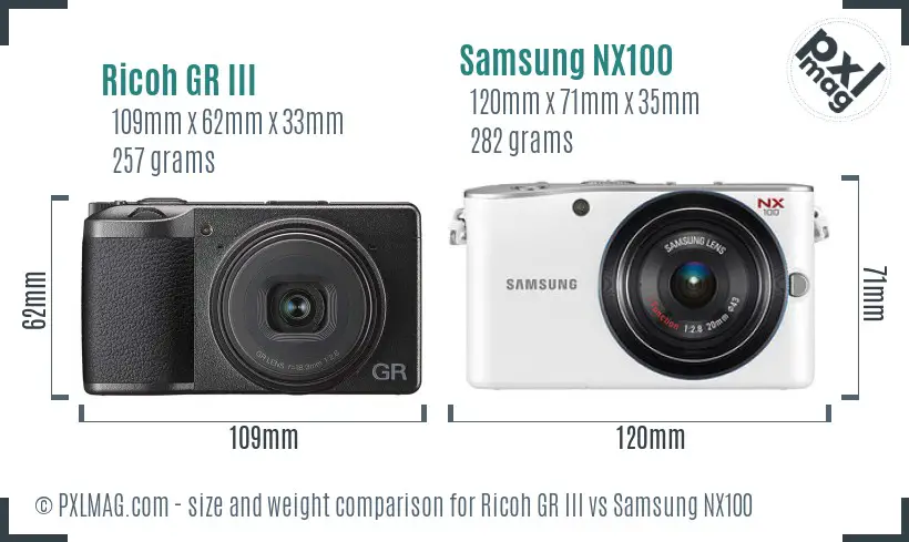 Ricoh GR III vs Samsung NX100 size comparison