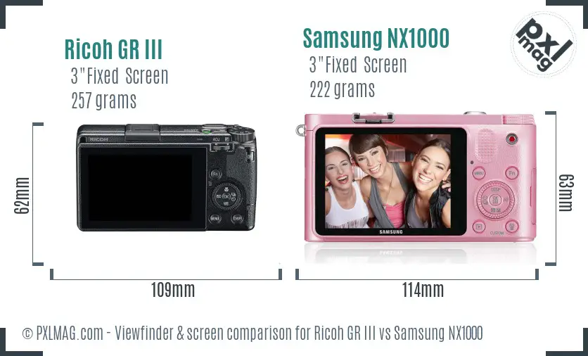 Ricoh GR III vs Samsung NX1000 Screen and Viewfinder comparison