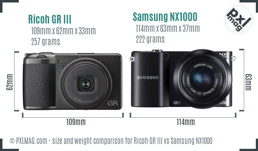 Ricoh GR III vs Samsung NX1000 size comparison
