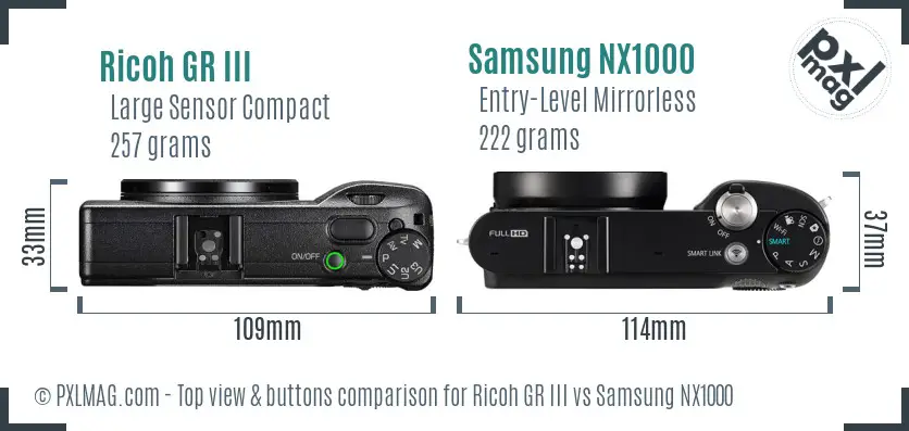Ricoh GR III vs Samsung NX1000 top view buttons comparison