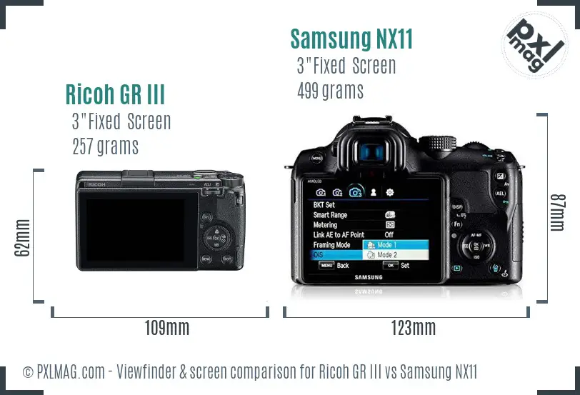 Ricoh GR III vs Samsung NX11 Screen and Viewfinder comparison