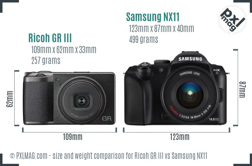 Ricoh GR III vs Samsung NX11 size comparison