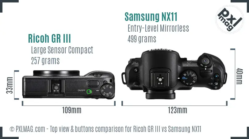 Ricoh GR III vs Samsung NX11 top view buttons comparison