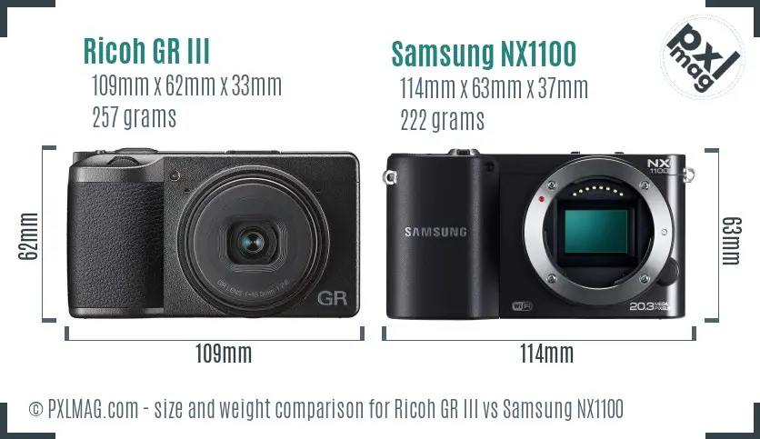 Ricoh GR III vs Samsung NX1100 size comparison