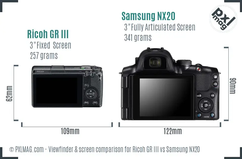 Ricoh GR III vs Samsung NX20 Screen and Viewfinder comparison