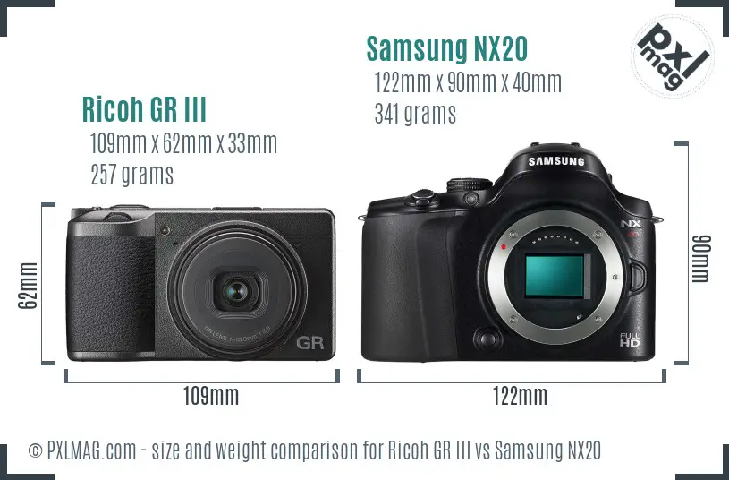 Ricoh GR III vs Samsung NX20 size comparison