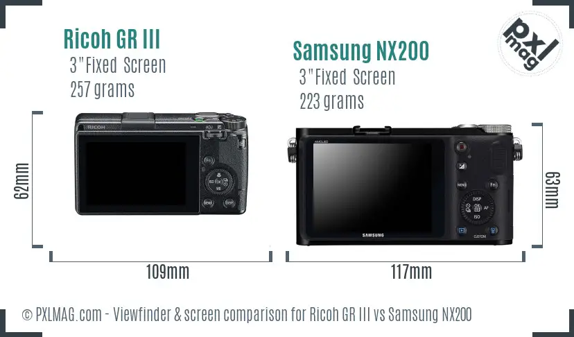 Ricoh GR III vs Samsung NX200 Screen and Viewfinder comparison