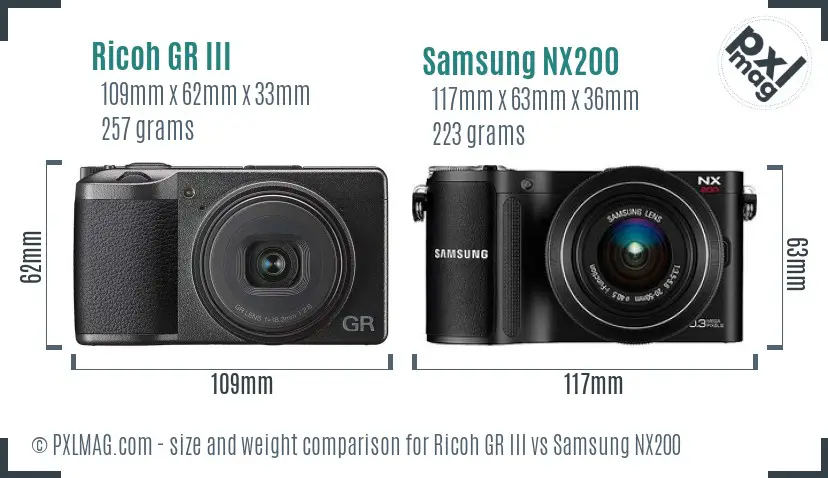 Ricoh GR III vs Samsung NX200 size comparison
