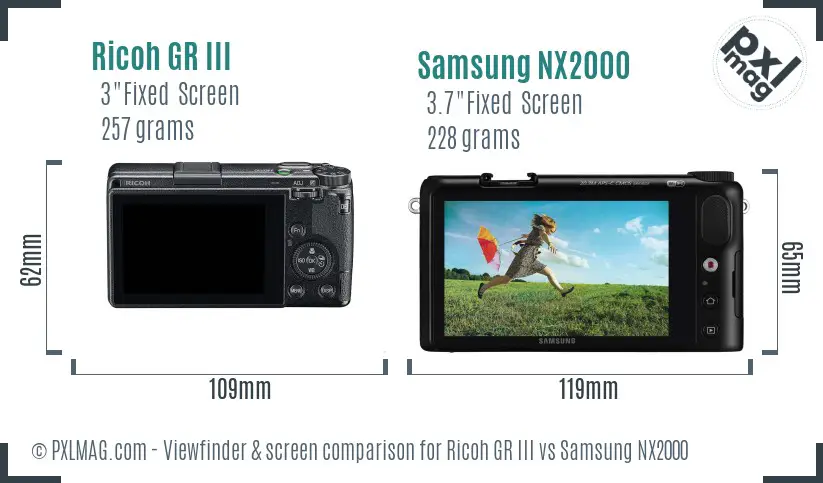 Ricoh GR III vs Samsung NX2000 Screen and Viewfinder comparison