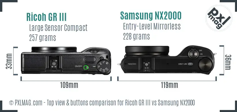 Ricoh GR III vs Samsung NX2000 top view buttons comparison