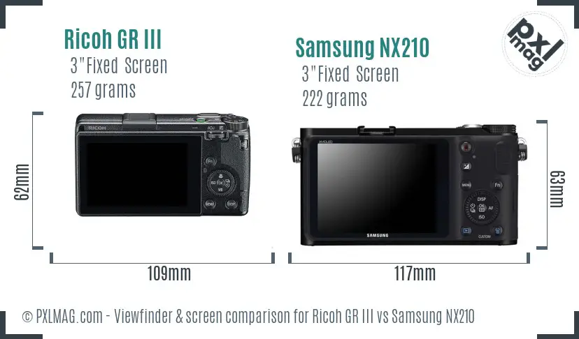 Ricoh GR III vs Samsung NX210 Screen and Viewfinder comparison