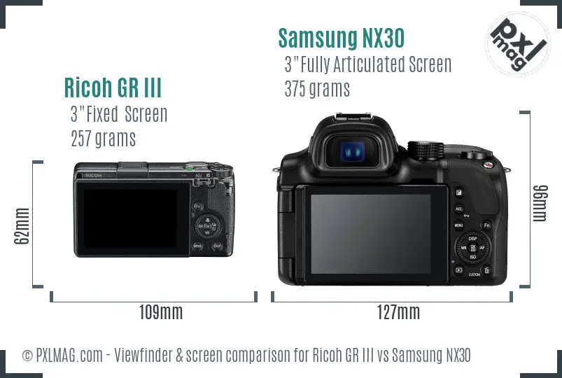 Ricoh GR III vs Samsung NX30 Screen and Viewfinder comparison