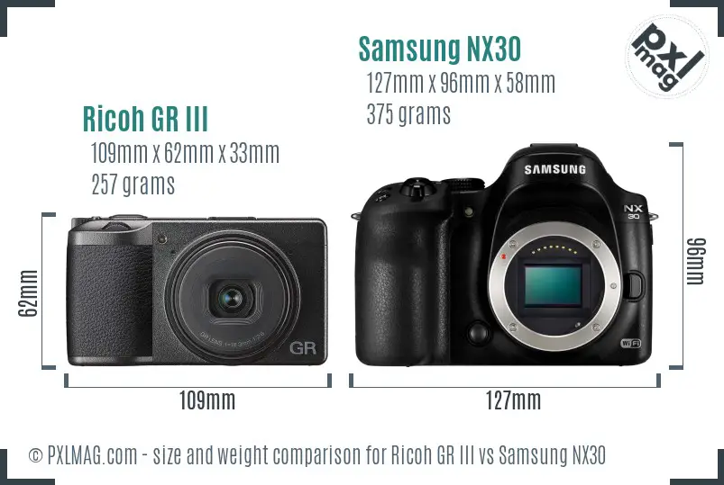 Ricoh GR III vs Samsung NX30 size comparison