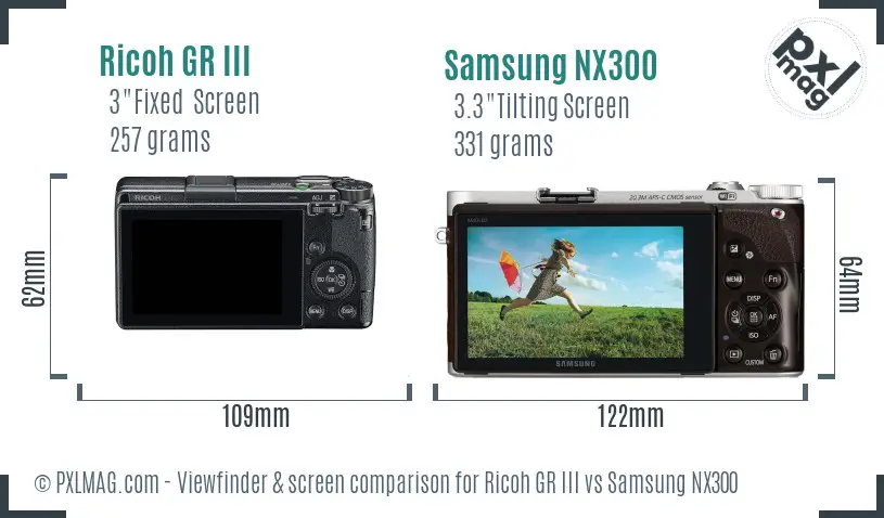Ricoh GR III vs Samsung NX300 Screen and Viewfinder comparison