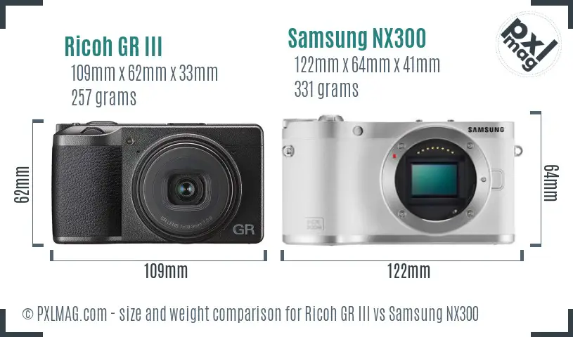 Ricoh GR III vs Samsung NX300 size comparison