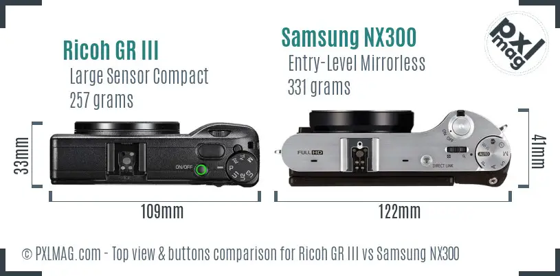 Ricoh GR III vs Samsung NX300 top view buttons comparison
