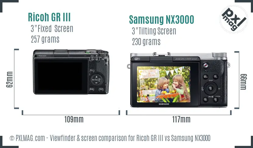 Ricoh GR III vs Samsung NX3000 Screen and Viewfinder comparison