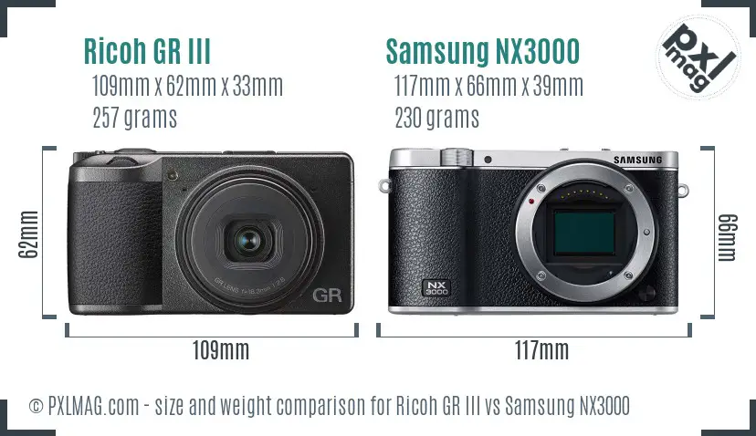 Ricoh GR III vs Samsung NX3000 size comparison