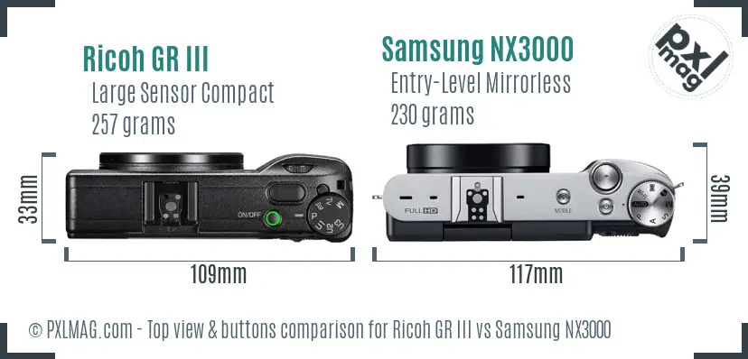 Ricoh GR III vs Samsung NX3000 top view buttons comparison
