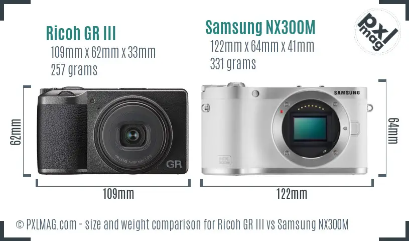Ricoh GR III vs Samsung NX300M size comparison