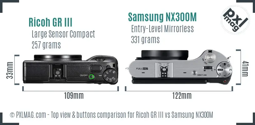 Ricoh GR III vs Samsung NX300M top view buttons comparison