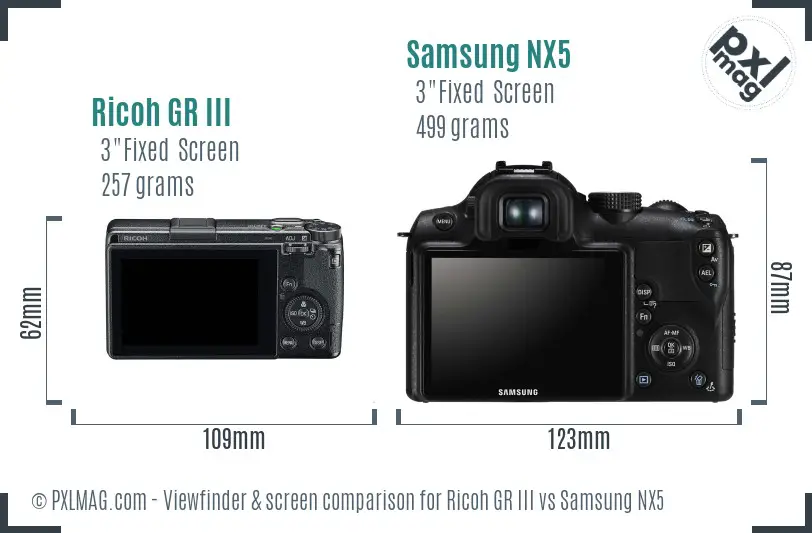 Ricoh GR III vs Samsung NX5 Screen and Viewfinder comparison