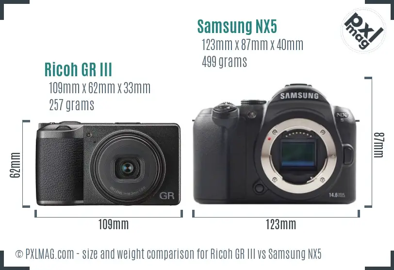 Ricoh GR III vs Samsung NX5 size comparison