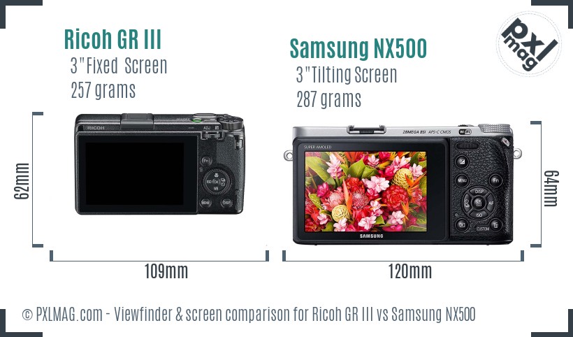 Ricoh GR III vs Samsung NX500 Screen and Viewfinder comparison