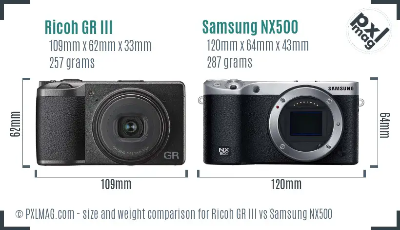 Ricoh GR III vs Samsung NX500 size comparison