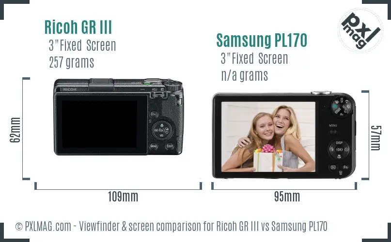 Ricoh GR III vs Samsung PL170 Screen and Viewfinder comparison