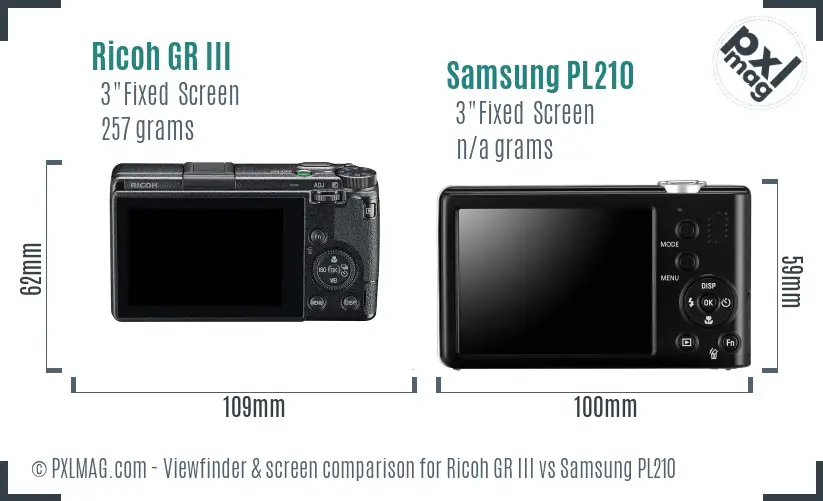 Ricoh GR III vs Samsung PL210 Screen and Viewfinder comparison