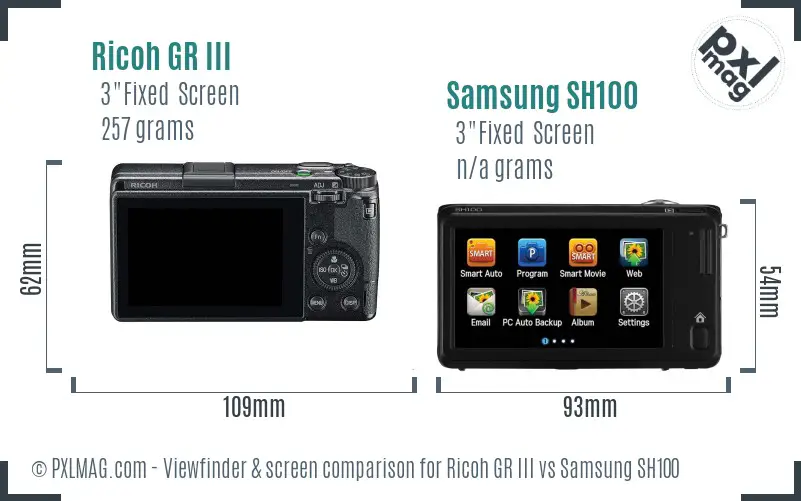 Ricoh GR III vs Samsung SH100 Screen and Viewfinder comparison