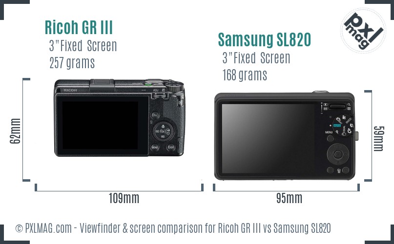 Ricoh GR III vs Samsung SL820 Screen and Viewfinder comparison