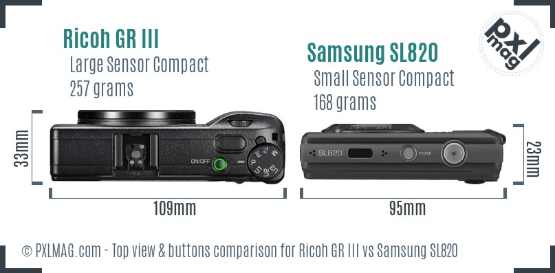 Ricoh GR III vs Samsung SL820 top view buttons comparison