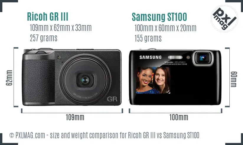 Ricoh GR III vs Samsung ST100 size comparison