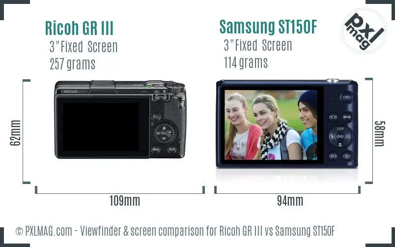 Ricoh GR III vs Samsung ST150F Screen and Viewfinder comparison