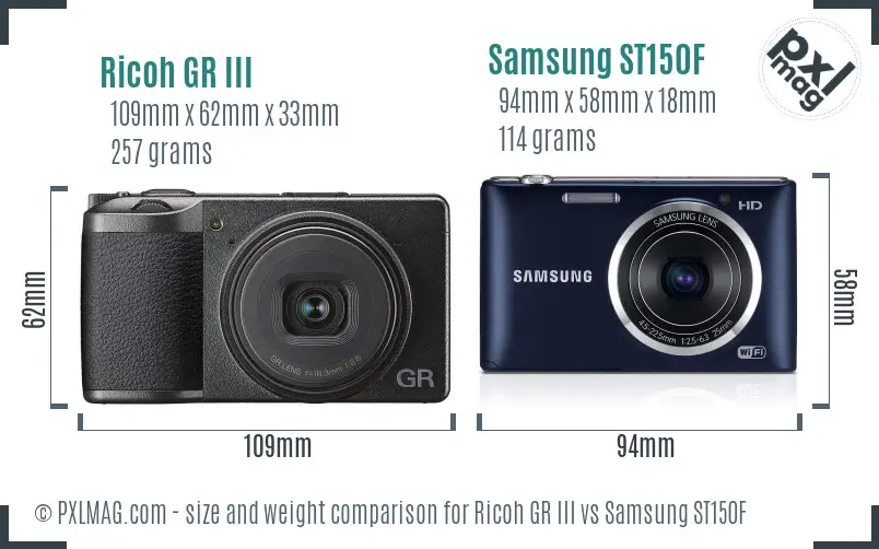 Ricoh GR III vs Samsung ST150F size comparison