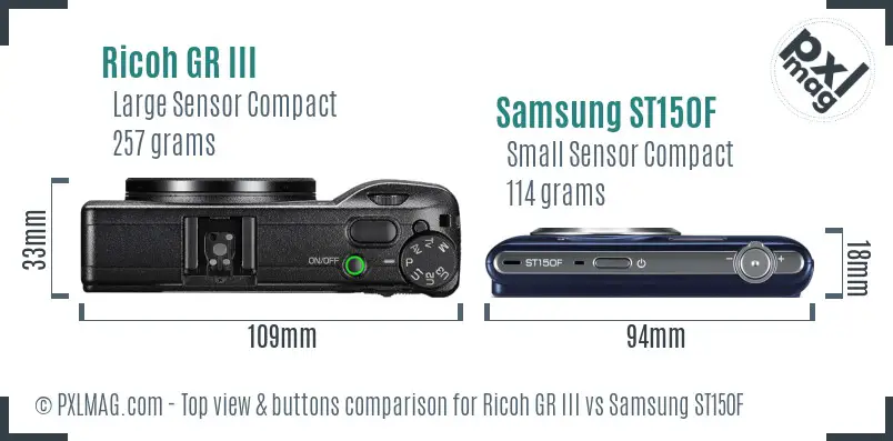 Ricoh GR III vs Samsung ST150F top view buttons comparison