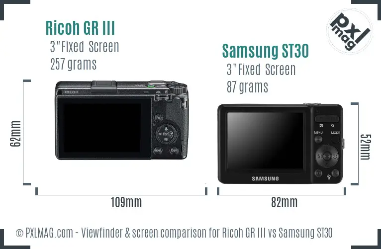 Ricoh GR III vs Samsung ST30 Screen and Viewfinder comparison