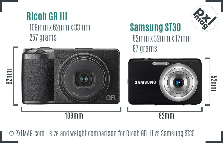 Ricoh GR III vs Samsung ST30 size comparison