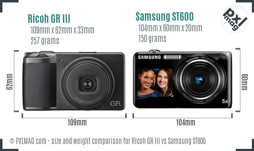 Ricoh GR III vs Samsung ST600 size comparison
