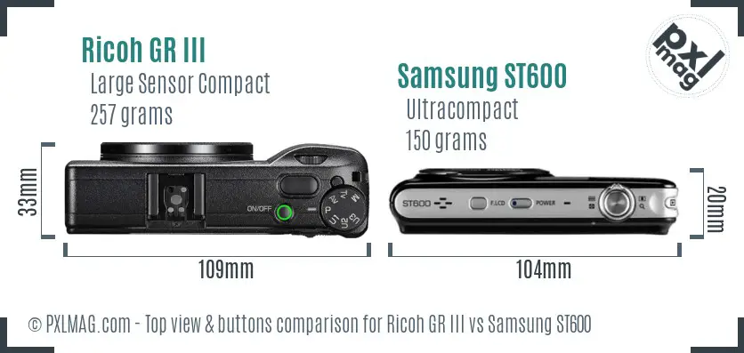 Ricoh GR III vs Samsung ST600 top view buttons comparison