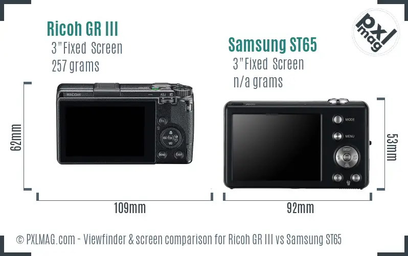 Ricoh GR III vs Samsung ST65 Screen and Viewfinder comparison