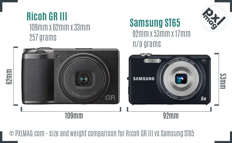 Ricoh GR III vs Samsung ST65 size comparison